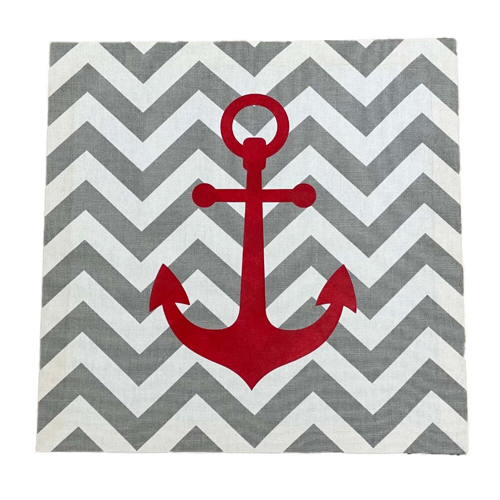 Anchor Red Chevron Nautical Nursery Baby Room Pirate Beach Wall Art Home Decor